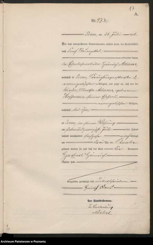 Obraz 19 z jednostki "Księga miejscowa urodzeń tom III [Rejestr główny urodzeń]"