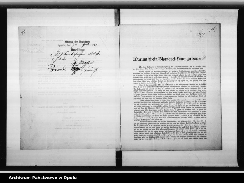 Obraz 18 z jednostki "Acta des Magistrats zu Oppeln betreffend Bismark - Feier pp."