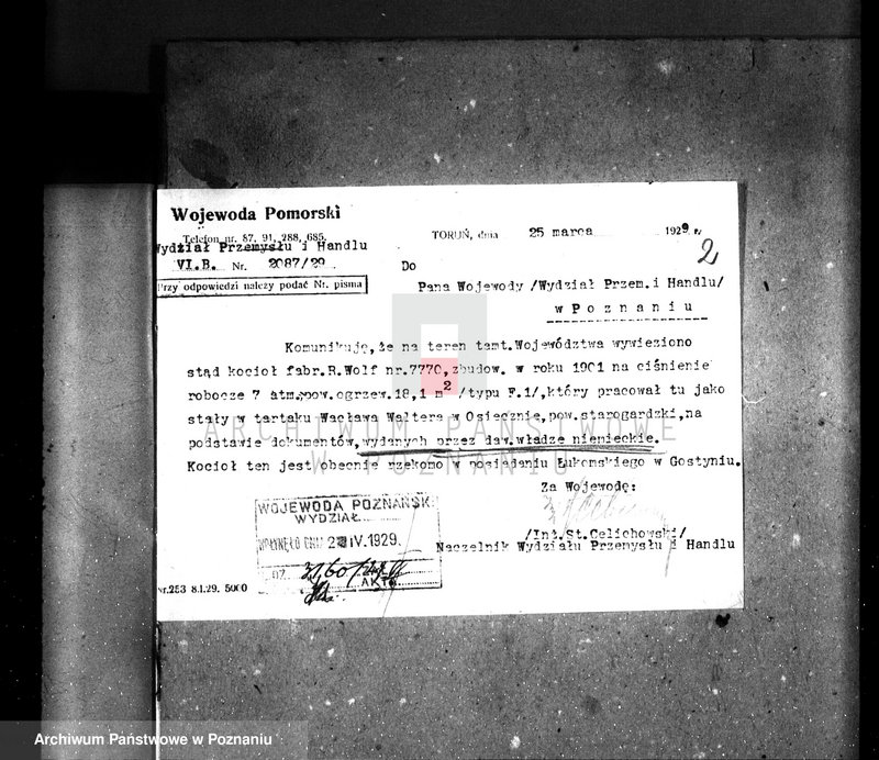 Obraz 6 z jednostki "Tartak w Śmiglu pow. kościański, własność W. Łukomskiego nadzór nad kotłem parowym"