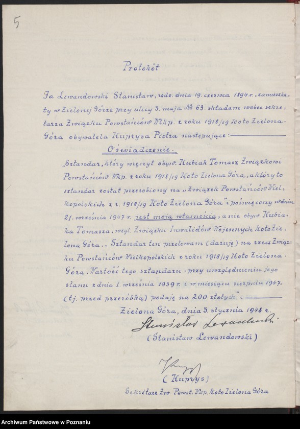 Obraz 6 z jednostki "Księga Pamiątkowa z okazji poświęcenia sztandaru Powstańców Wielkopolskich 1918/19 r. Koło Zielona Góra 21.IX.1947"