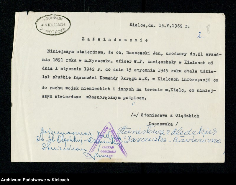 Obraz 20 z jednostki "Dokumenty Jana daszewskiego złożone w ZBOWiD w Kielcach"