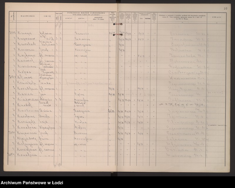 Obraz 14 z jednostki "Księga kontroli ruchu ludności (rejestr osób przybywających do gminy) Łódź, zespół IV, lit. K"