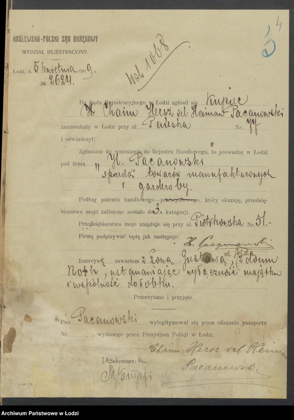 Obraz 6 z jednostki "Chaim Herszel vel Heiman Pacanowski- sprzedaż towarów manufakturowych i garderoby"