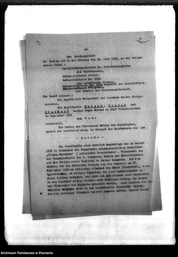 Obraz 7 z jednostki "Wyrok Sondergerichtu we Włocławku, na Polaków za rozstrzelanie 5 Niemców we wrześniu 1939 roku"