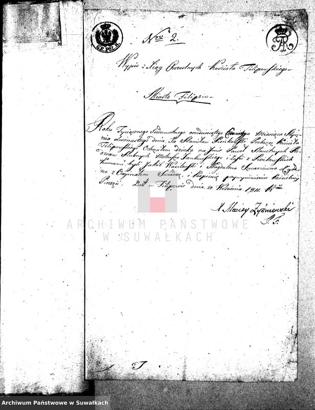 image.from.unit.number "Dowody Małżeństwa Gminy Wigierskiey od dnia 1 Maja 1811 Roku do ostatniego dnia kwietnia 1812 Roku."