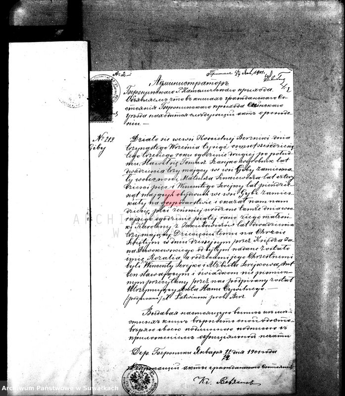 Obraz 6 z jednostki "Dokumenty k aktam brakosočetavšichsja Sejnskago Rimsko-Katoličeskago Prichoda za 1901 god."
