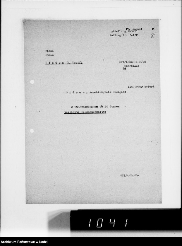 Obraz 12 z jednostki "[Zamówienia na różne artykuły techniczne dla Getta]"