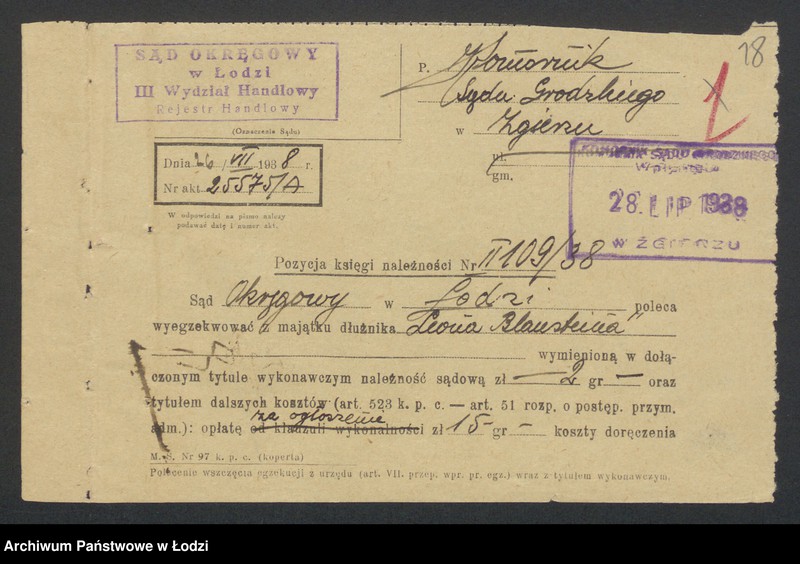 Obraz 20 z jednostki "Zakłady Handlowo-Przemysłowe Włókno Zgierskie wł. Leon Blanstein- sprzedaż surowców włókienniczych i wyrób przędzy w Zgierzu"