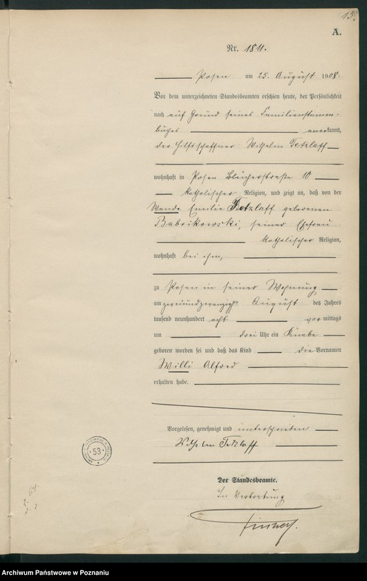 Obraz 17 z jednostki "Księga miejscowa urodzeń tom IV [Rejestr główny urodzeń]"