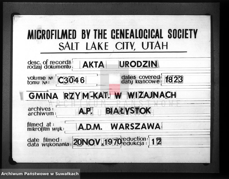 Obraz 2 z jednostki "Akta urodzonych gminy wiżańskiey obwodu seyneńskiego, w województwie augustowskim od dnia 1-go stycznia do dnia ostatniego grudnia 1823 roku"