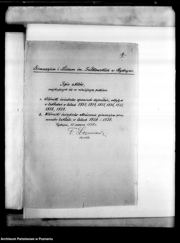 Obraz 4 z jednostki "Prywatne Gimnazjum imienia Sułkowskich w Rydzynie [odpisy świadectw egzaminu dojrzałości 1938 i 1939]"