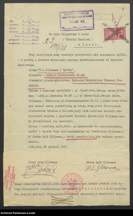 Obraz 3 z jednostki "Josyf Aron Gliksman, Hersz Lajb Gliksman- wyrób i sprzedaż manufaktury"