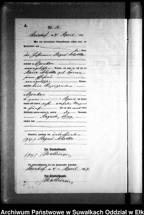 image.from.unit.number "Geburts-Neben-Register des Preussischen Standes-Amtes Gr. Strengeln Kreis Angerburg"