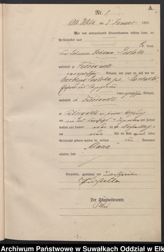 image.from.unit.number "Geburts-Haupt-Register des Königlichen Preussischen Standes-Amtes Ukta Kreis Sensburg"