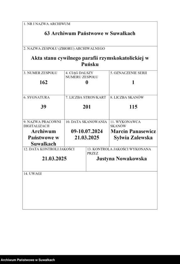 image.from.unit.number "Akta Urodzonych gminy puńskiey od dnia 1 stycznia do ostatniego grudnia 1824 roku"