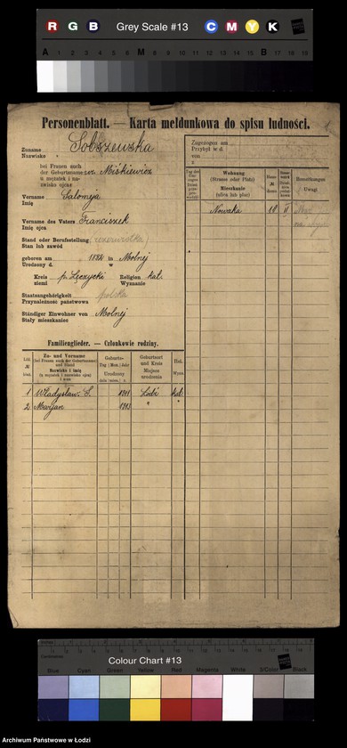 Obraz 3 z jednostki "[Spis ludności Łodzi] Sobczewska-Sobkowski"
