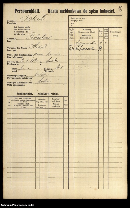 Obraz 17 z jednostki "[Spis ludności Łodzi] Sokowska-Sońska"