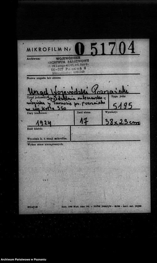 Obraz 2 z jednostki "Spółdzielnia mleczarsko-młyńska w Tarnowie powiat poznański  nr woj. 350"