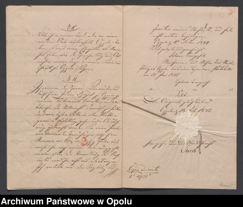 Obraz 9 z jednostki "[Testament Jana Langosch, budowniczego młynów i maszyn z Opola, sporządzony na rzecz jego żony Heleny z domu Koenig, kościoła oraz 3 synów jego brata]"
