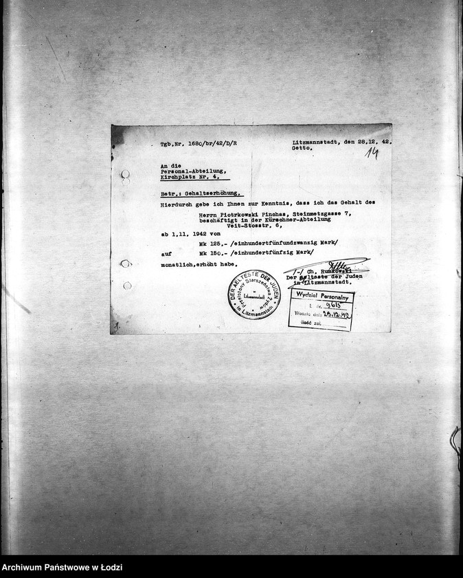 Obraz 17 z jednostki "[Korespondencja z wydziałami: Odzieży, Spraw Specjalnych, Centralnym Biurem Resortów Pracy, Ubezpieczeń, Próśb i Zażaleń oraz innymi w sprawach personalnych, zatrudnienia i płac] "