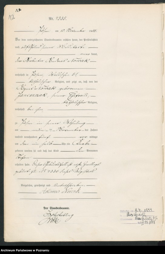 Obraz 14 z jednostki "Księga miejscowa urodzeń tom IX"