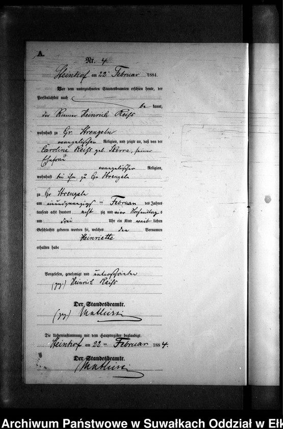 image.from.unit.number "Geburts-Neben-Register des Preussischen Standes-Amtes Gr. Strengeln Kreis Angerburg"