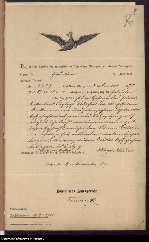 Obraz 10 z jednostki "Die von den Verlobten beigebrachten Urkunden zur Eheschliessung pro 1898"