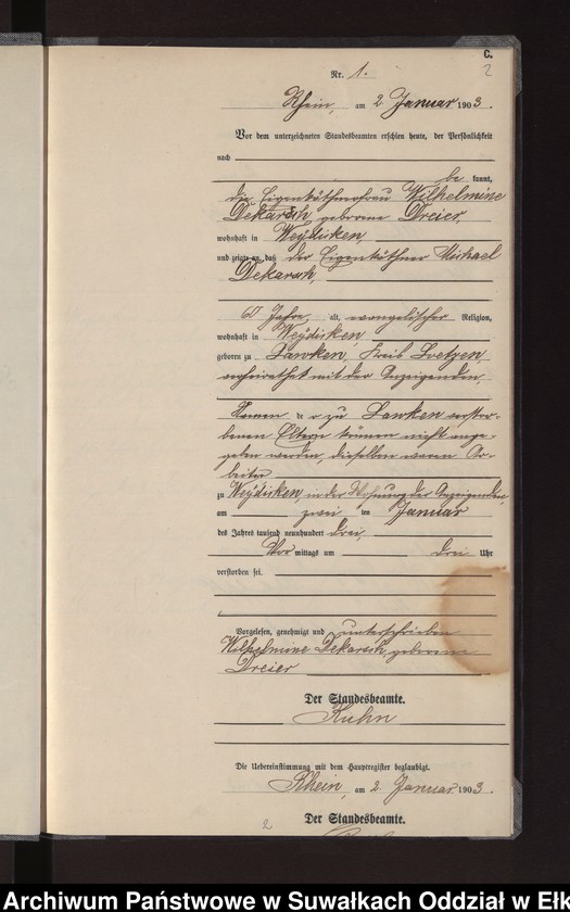 image.from.unit.number "Sterbe-Neben-Register des Königlichen Preussischen Standes-Amtes Gneist Kreis Loetzen"