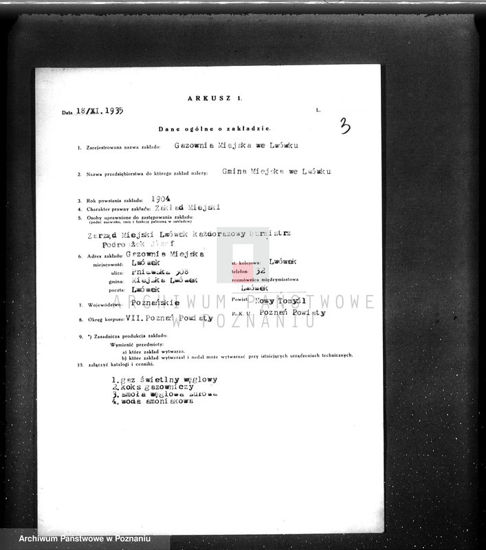 Obraz 6 z jednostki "Kwestionariusz gazowni miejskiej w Lwówku pow. nowotomyski"