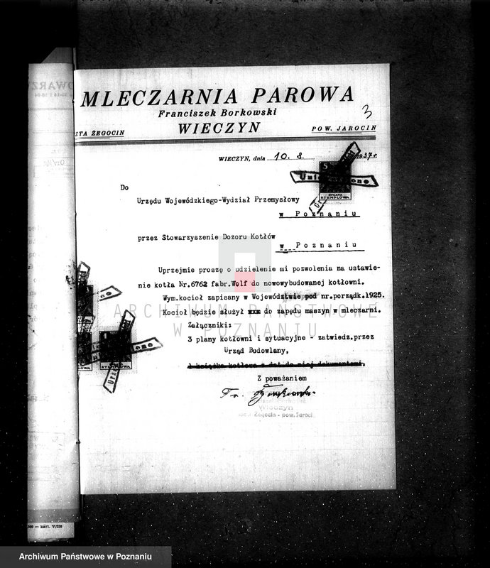 Obraz 7 z jednostki "Mleczarnia w Wieczynie pow. jarociński nr fabr kotła 6762, nr woj. kotła 1925"