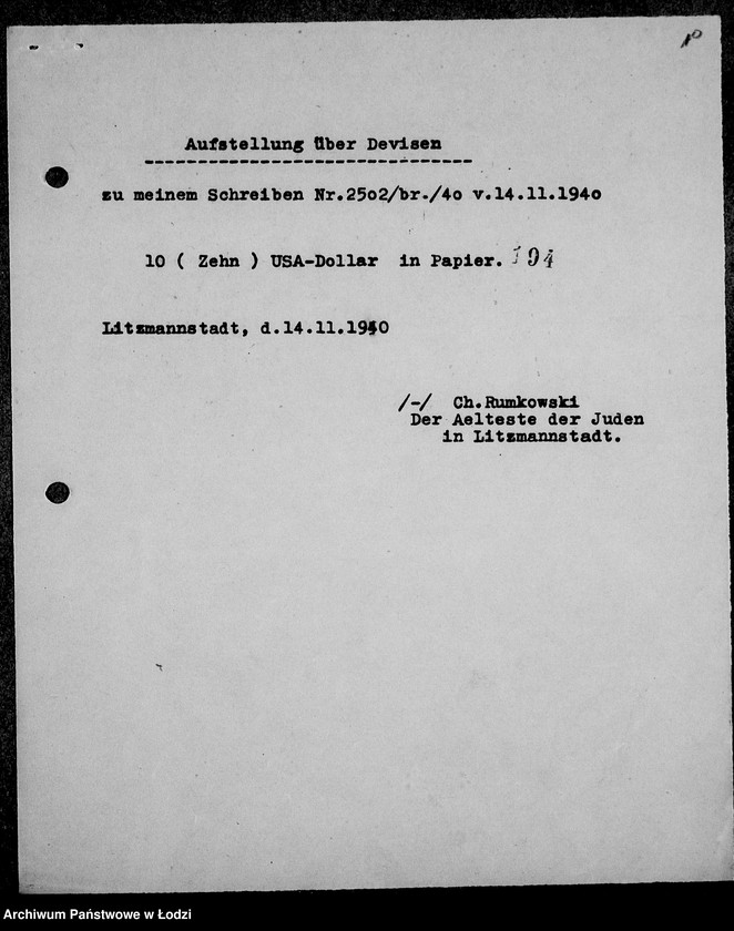 Obraz 14 z jednostki "Korrespondenz mit dem Aeltesten der Juden"