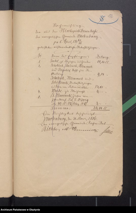 image.from.unit.number "Beläge zur Kirchspiels Armenkasse der evangelischen Gemeinde Wartenburg"