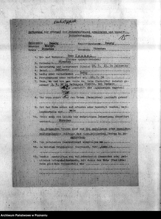 Obraz 19 z jednostki "Amtliche Meldung Kreis Dirschan (Tczew)"