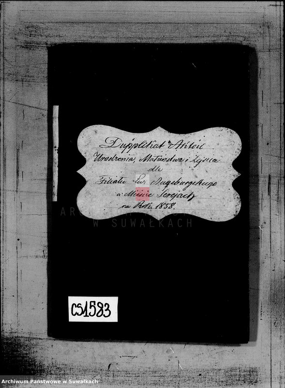 image.from.unit.number "Duplikat aktów Urodzenia, Małżeństw i Zejścia dla Filiału Ewangelicko- Augsburgskiego w mieście Serejach sporządzony na rok 1858"