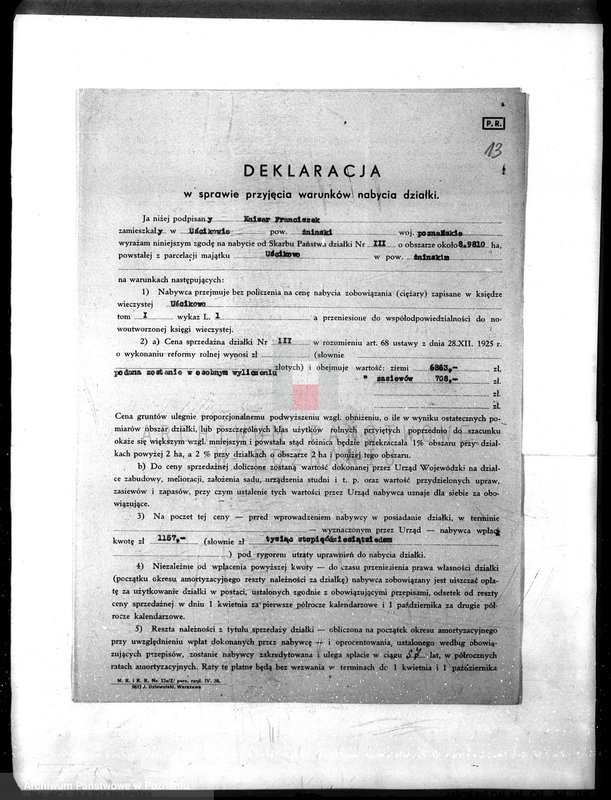 Obraz 17 z jednostki "/Deklaracje w sprawie przyjęcia warunków nabycia działki z parcelacji majątku Uścikowo w powiecie żnińskim"