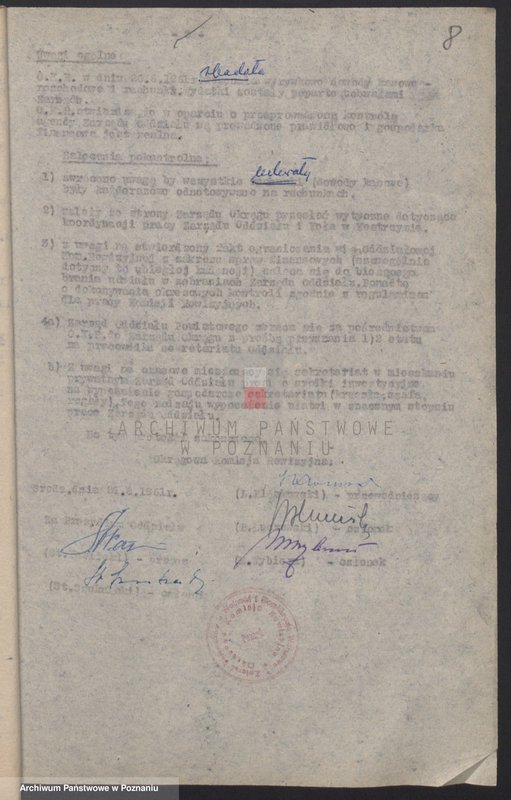 Obraz 20 z jednostki "Protokoły z posiedzeń Okręgowej Komisji Rewizyjnej Związku Bojowników o Wolność i Demokrację z przeprowadzonych kontroli w: 1. Śremie, 2. Środzie, 3. Poznaniu - Wildzie."