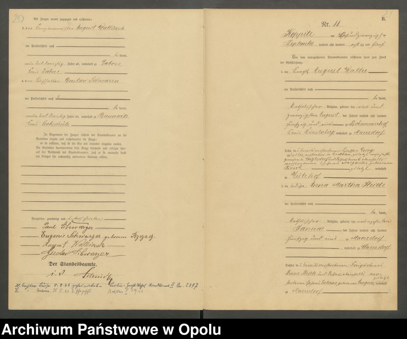 Obraz 13 z jednostki "Heiraths-Haupt-Register Standesamts Koppitz pro 1885"