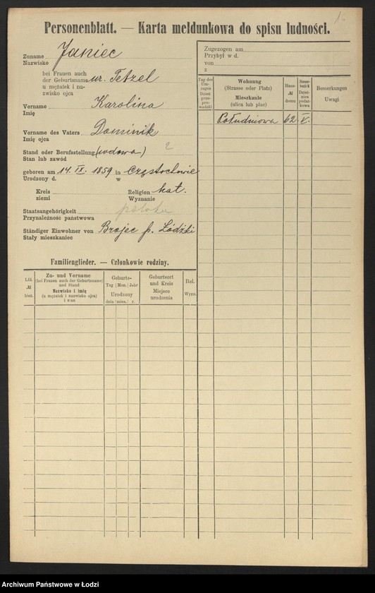 Obraz 18 z jednostki "[Spis ludności Łodzi] Janic - Janiszczak"