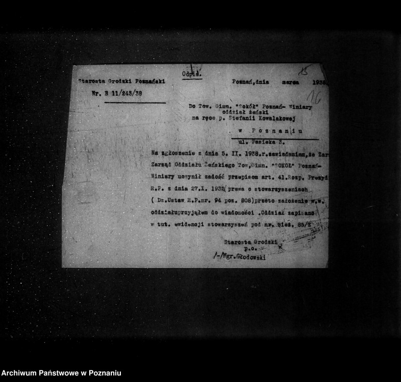 Obraz 20 z jednostki "/Towarzystwo Gimnastyczne Sokół w Poznaniu Winiary - rejestracja/"