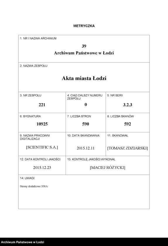 Obraz 1 z jednostki "Dowody metrykalne stałych mieszkańców m. Łodzi nr domu 1410-1411"