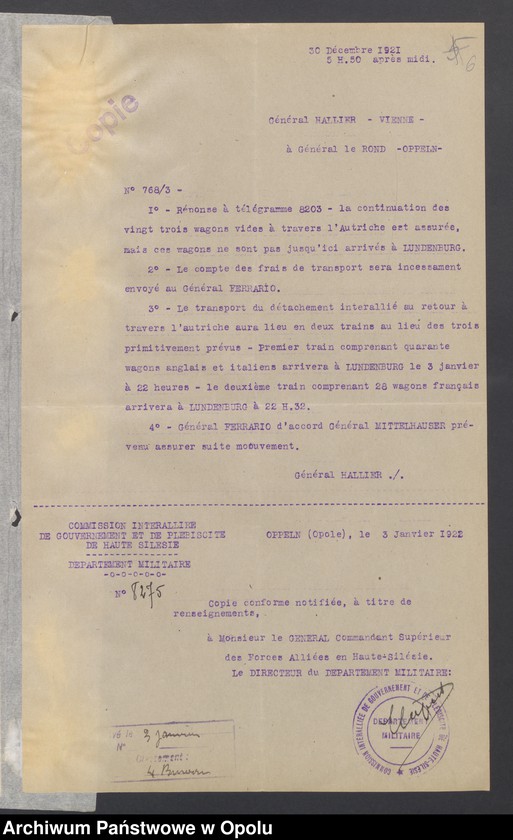 Obraz 8 z jednostki "Entress-Pieces emanant des autorites subordonnees/ /Korespondencja wpływająca pochodząca od władz wyższych i podległych - pisma, zarządzenia, instrukcje / 1.02-8.07.1922"