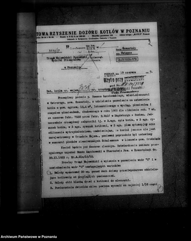 Obraz 6 z jednostki "Mleczarnia R. Łączkowskiego w Ostrorogu powiat szamotulski  nr woj. 7338"