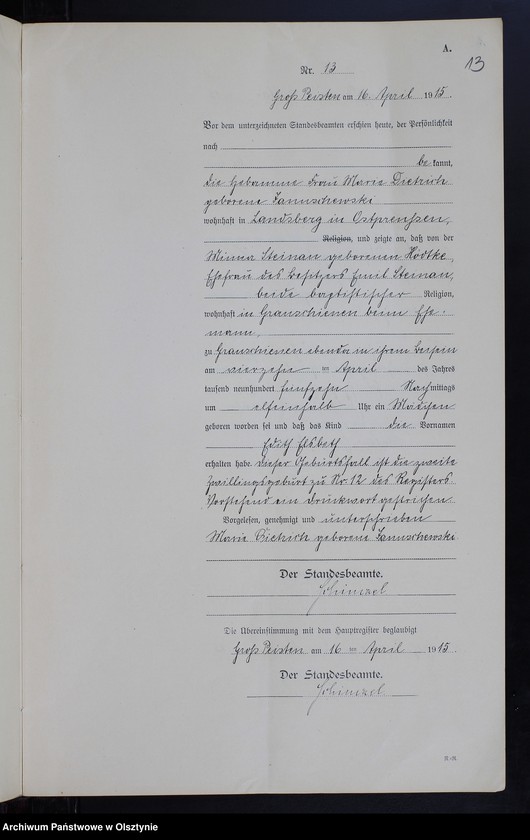 image.from.unit.number "Geburts-Neben-Register Nr 1 - 22 [Księga urodzeń- wtóropis ]"