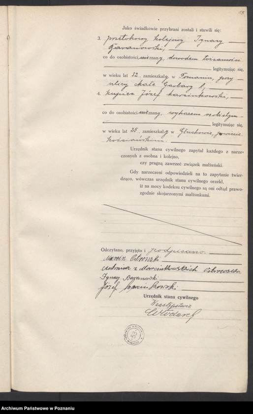 Obraz 16 z jednostki "Księga miejscowa małżeństw tom I [Rejestr główny małżeństw]"