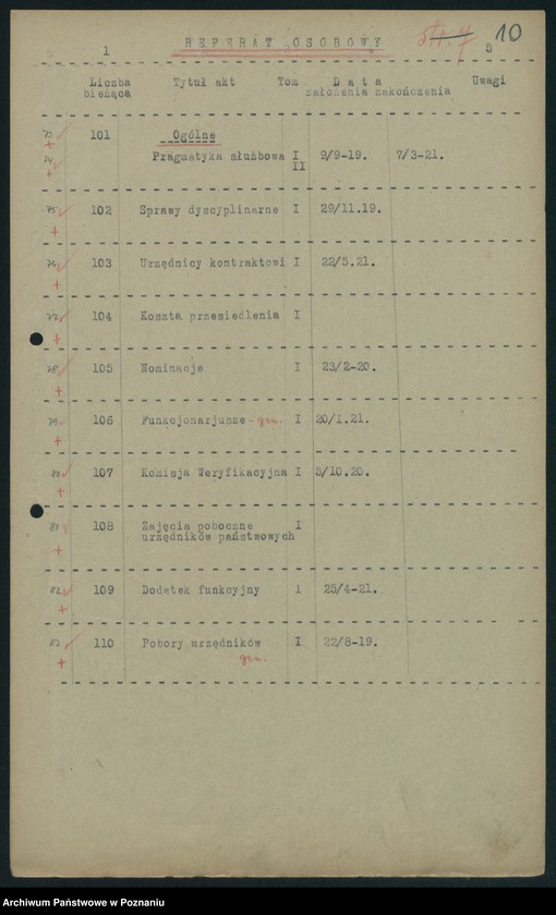 Obraz 12 z jednostki "Wykaz akt Departamentu V [Spraw Wewnętrznych] Ministerstwa Byłej Dzielnicy Pruskiej w Poznaniu [przekazanych do Archiwum Państwowego w Poznaniu]"