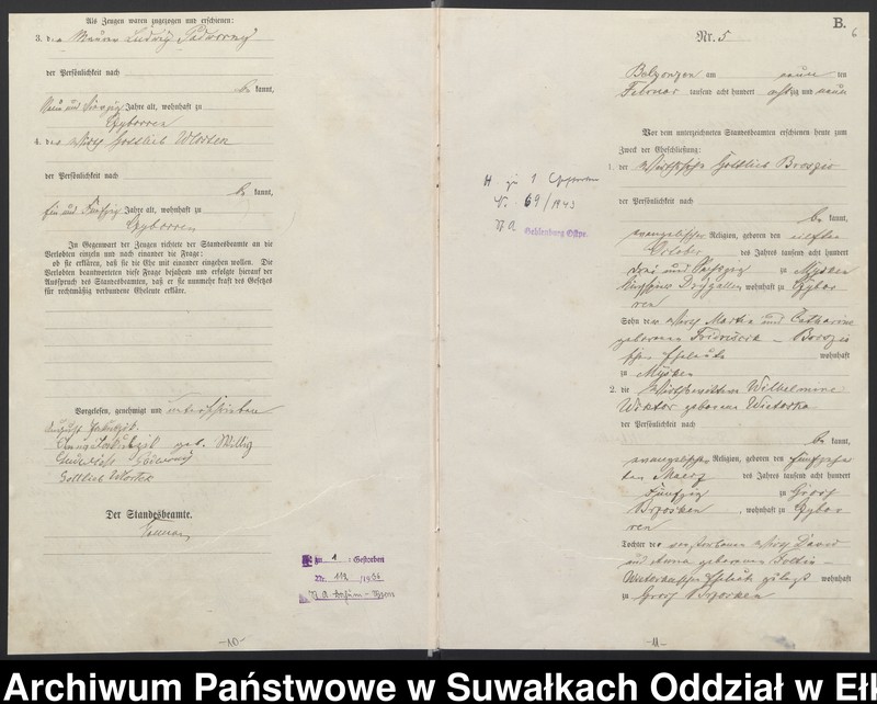 image.from.unit.number "Heiraths-Haupt-Register des Königlichen Preussischen Standes-Amtes Belzonzen Kreis Johannisburg"