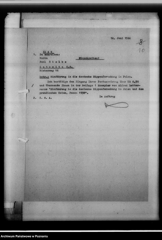 Obraz 14 z jednostki "[Kwerenda genealogiczna - dotyczy Paula Zielke z Katowic]"