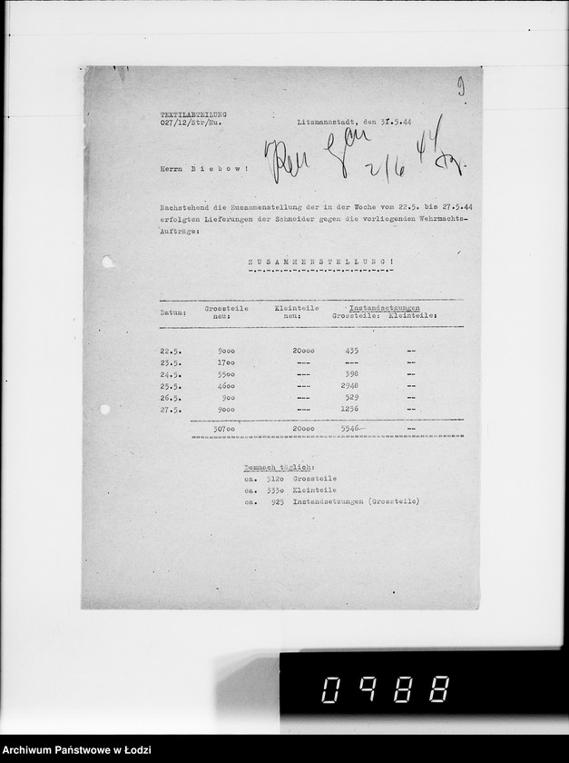 Obraz 13 z jednostki "Aufstellung laufender Aufträge und der Arbeitsressort"