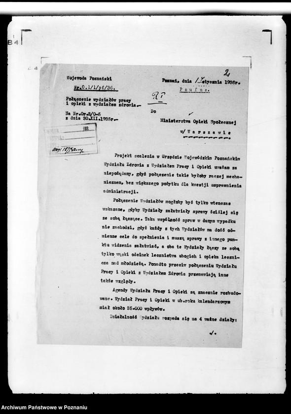 Obraz 5 z jednostki "Sprawy ogólne dotyczące organizacji Urzędu Wojewódzkiego, powiatowych władz administracji ogólnej i innych władz podległych"