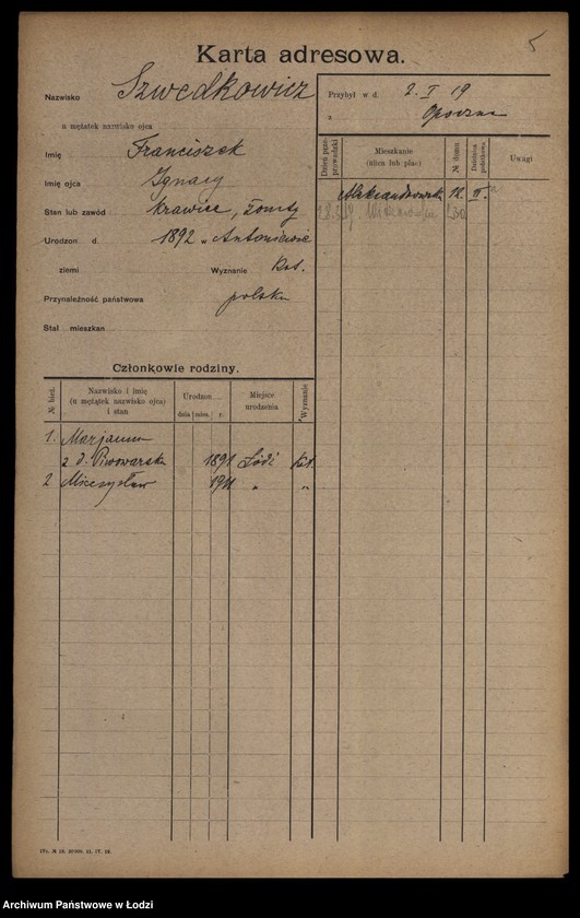 Obraz 7 z jednostki "[Spis ludności Łodzi] Szwedczak-Szydłowiecki"